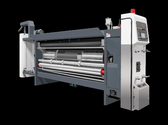 Corrugated Cardboard G6-1224 Pressure Free Feed Structure Lead Edge Vacuum Transfer 4 Color Printer + Slotter + Die Cutter + Vibrator + Stacker