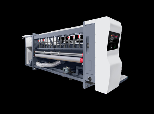 All Comupter Controled Pressure Free Corrugated Cardboard G6-1224 Feed Structure Lead Edge Vacuum Transfer 4 Color Printer + Slotter + Die Cutter + Vibrator + Stacker