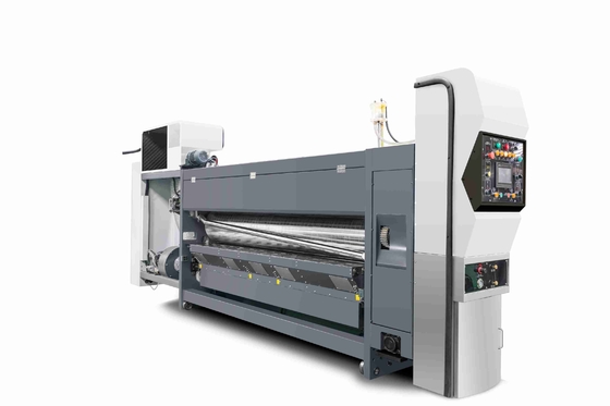 All Computer Controled G6-1224 Corrugated Cardboard Pressure Free Feed Structure Lead Edge Vacuum Transfer 4 Color Printer + Slotter + Die Cutter + Vibrator + Stacker