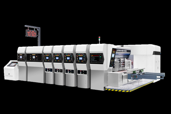 Corrugated Cardboard  G6-0920 All Computer Controled Pressure Free Feed Structure Lead Edge Vacuum Transfer 4 Color Printer + Slotter + Die Cutter + Vibrator + Stacker