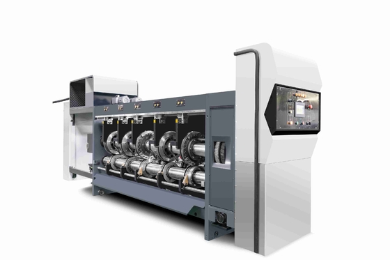 380V/50HZ/3PH Pressure Free Corrugated Cardboard G6-1224 Feed Structure Lead Edge Vacuum Transfer 4 Color Printer + Slotter + Die Cutter + Vibrator + Stacker