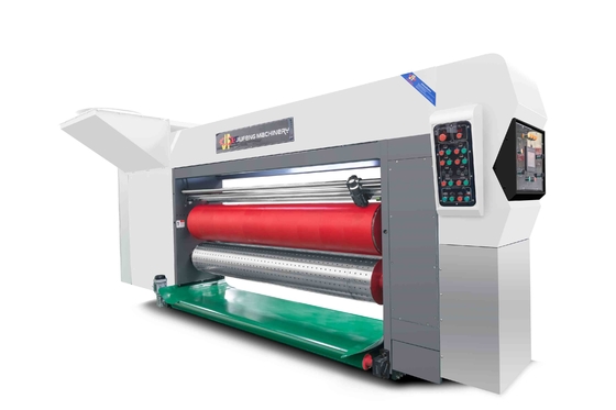 All Computer Controled G6-1224 Corrugated Cardboard Pressure Free Feed Structure Lead Edge Vacuum Transfer 4 Color Printer + Slotter + Die Cutter + Vibrator + Stacker